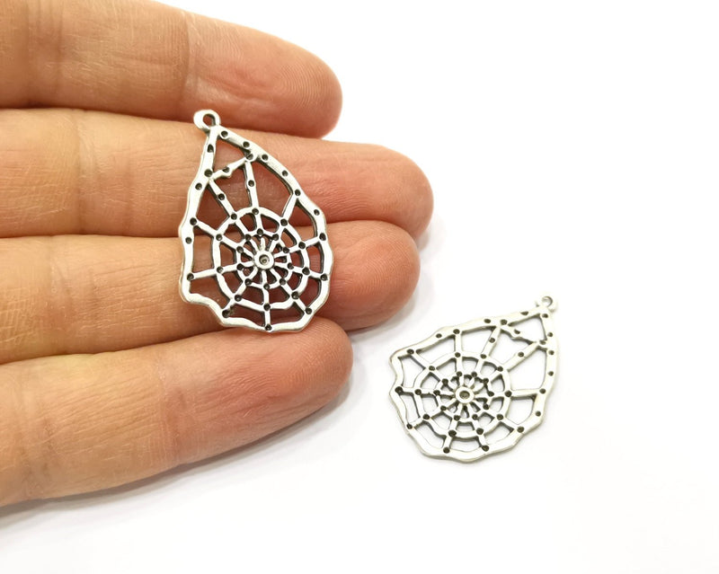 4 Spider web Charms Antique Silver Plated Charms (36x23mm)  G17588