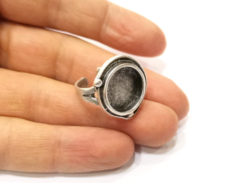 Silver Ring Setting Resin Ring Blank Cabochon Ring Mounting Adjustable Ring Base Bezel (15 mm)Antique Silver Plated Brass  G17589