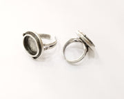 Silver Ring Setting Resin Ring Blank Cabochon Ring Mounting Adjustable Ring Base Bezel (15 mm)Antique Silver Plated Brass  G17589