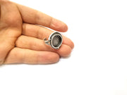 Silver Ring Setting Resin Ring Blank Cabochon Ring Mounting Adjustable Ring Base Bezel (15 mm)Antique Silver Plated Brass  G17589