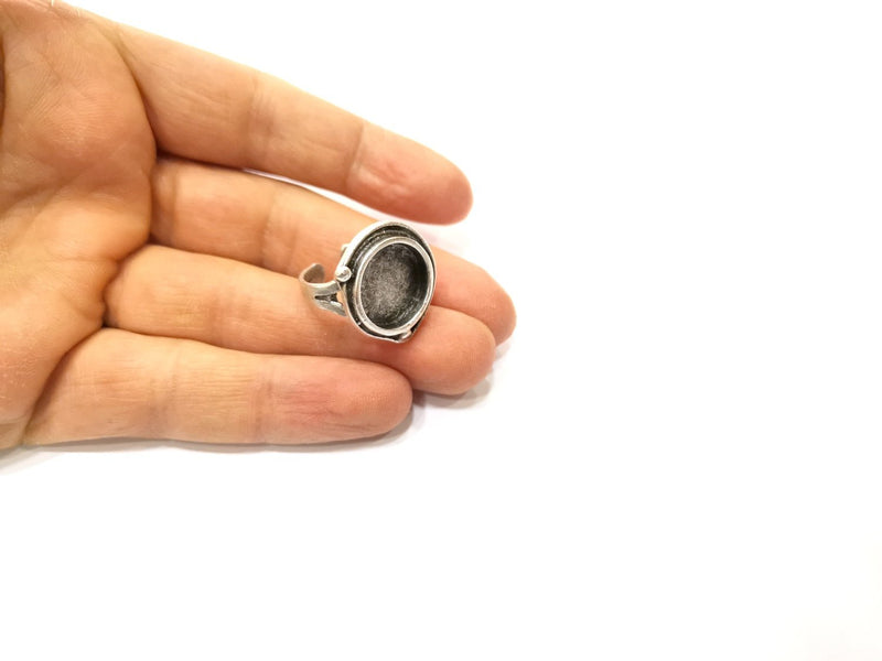 Silver Ring Setting Resin Ring Blank Cabochon Ring Mounting Adjustable Ring Base Bezel (15 mm)Antique Silver Plated Brass  G17589
