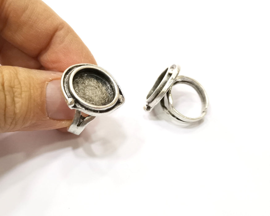Silver Ring Setting Resin Ring Blank Cabochon Ring Mounting Adjustable Ring Base Bezel (15 mm)Antique Silver Plated Brass  G17589