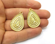 2 Teardrop Charms Gold Plated Charms  (33x22mm)  G17592