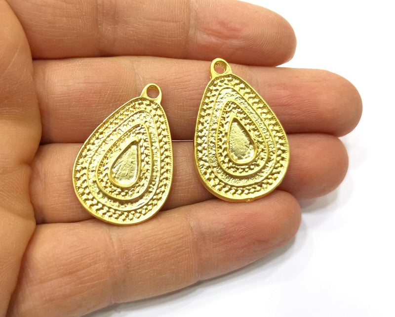 2 Teardrop Charms Gold Plated Charms  (33x22mm)  G17592