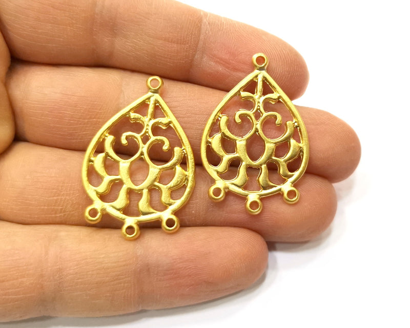 2 Teardrop Charms Connector Gold Plated Charms  (35x24mm)  G17596