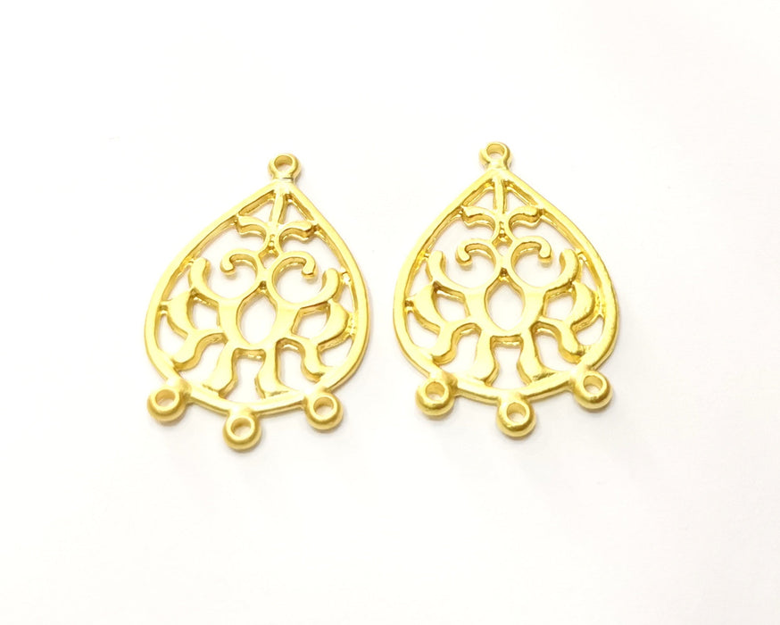 2 Teardrop Charms Connector Gold Plated Charms  (35x24mm)  G17596