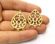 2 Teardrop Charms Connector Gold Plated Charms  (35x24mm)  G17596