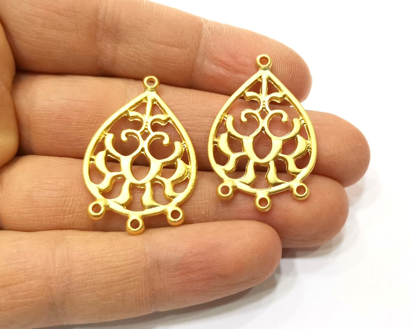 2 Teardrop Charms Connector Gold Plated Charms  (35x24mm)  G17596