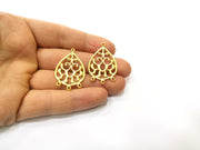 2 Teardrop Charms Connector Gold Plated Charms  (35x24mm)  G17596