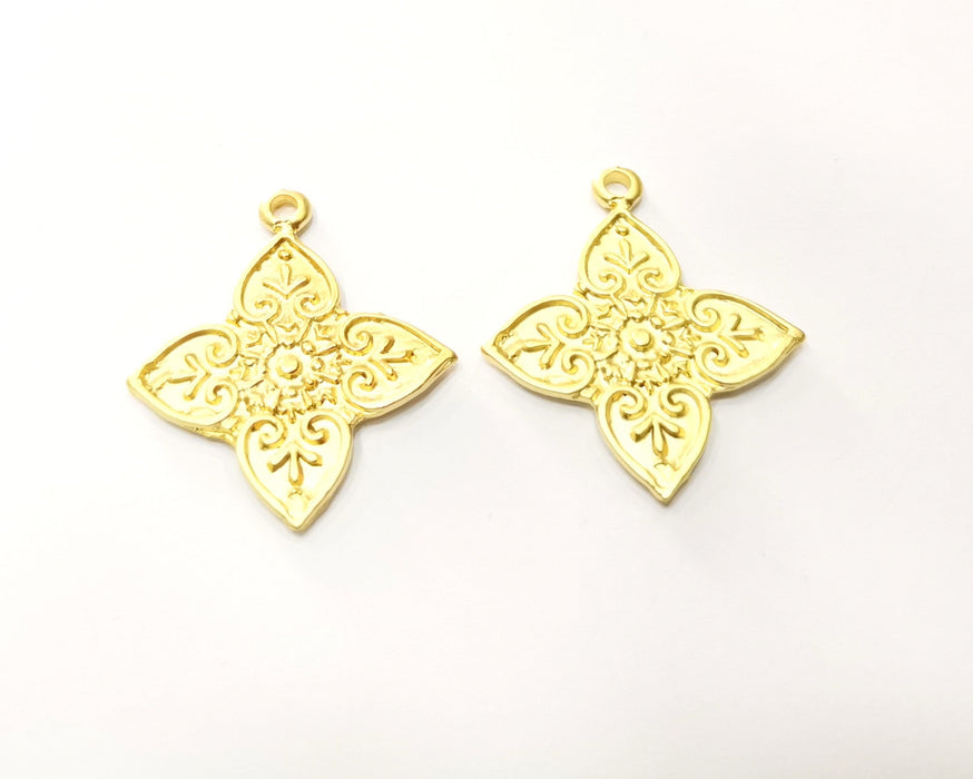 2 Gold Charms Gold Plated Charms  (37x32mm)  G17606