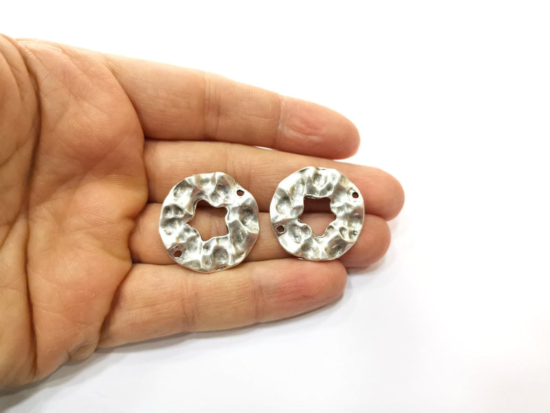 4 Silver Charms Connector Antique Silver Plated Charms (28mm)  G17618