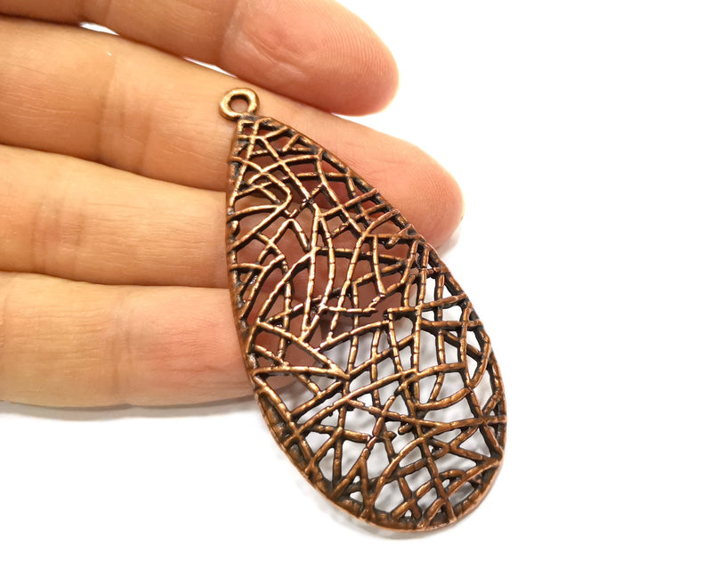 2 Teardrop Charm Antique Copper Plated Charm (71x34mm) G17620