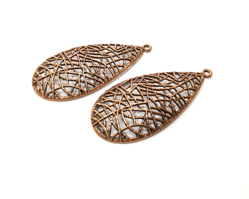 2 Teardrop Charm Antique Copper Plated Charm (71x34mm) G17620