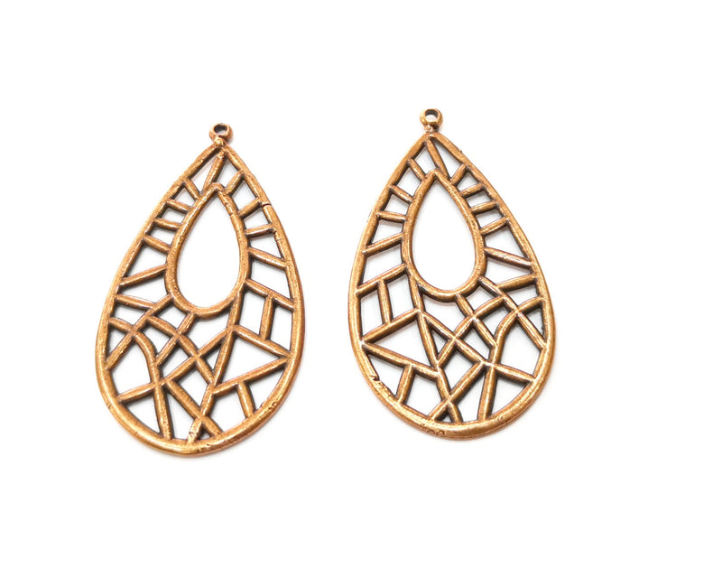 2 Teardrop Charm Antique Copper Plated Charm (52x27mm) G17621