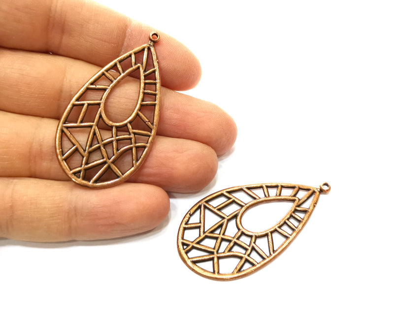 2 Teardrop Charm Antique Copper Plated Charm (52x27mm) G17621