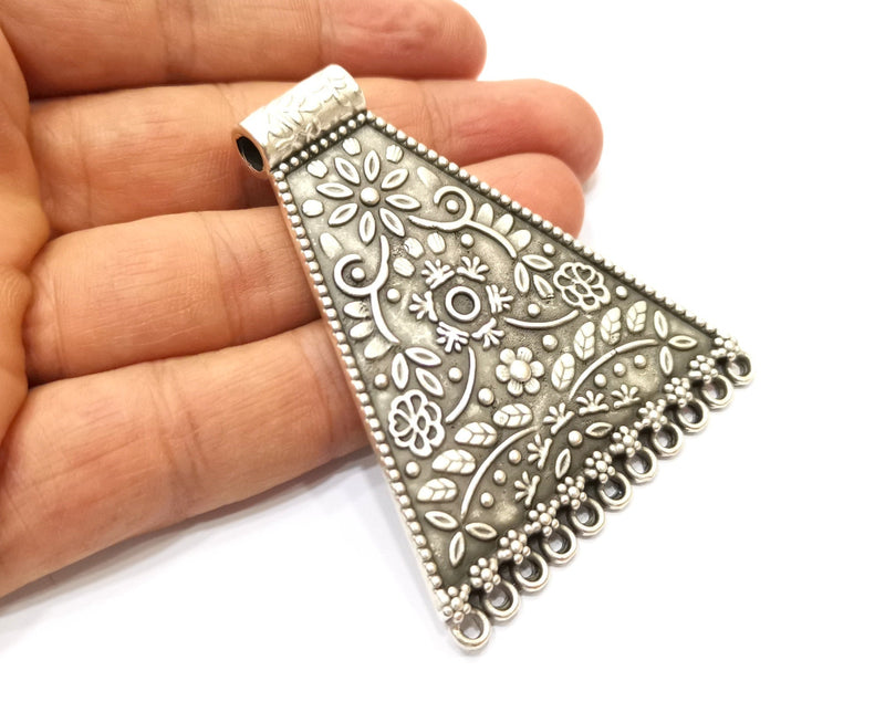 Silver Flower Pendant Antique Silver Plated Pendant (68x58mm)  G17877