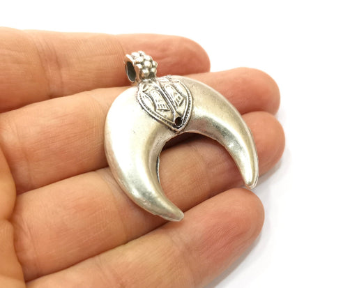 Silver Crescent Pendant Antique Silver Plated Pendant (43x39mm)  G17883