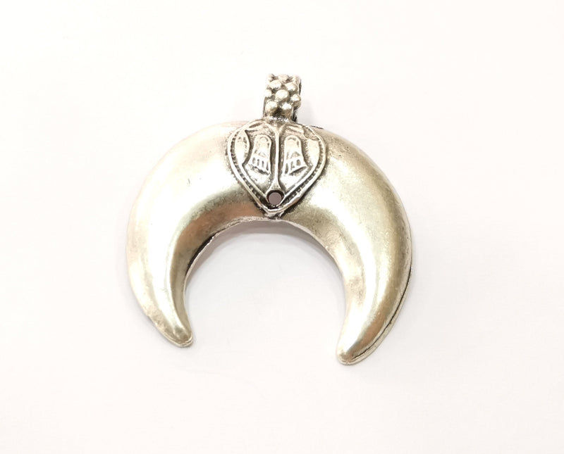 Silver Crescent Pendant Antique Silver Plated Pendant (43x39mm)  G17883