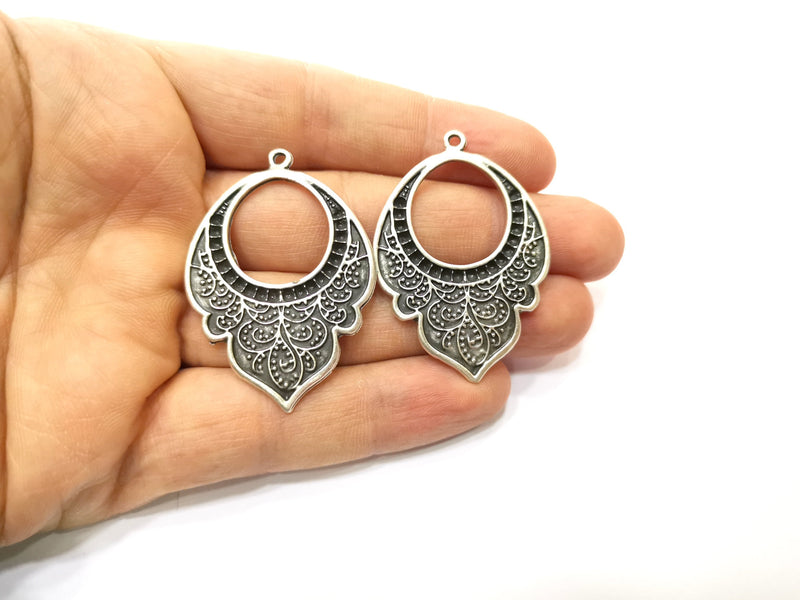2 Silver Charms Antique Silver Plated Charms (47x33mm)  G17895