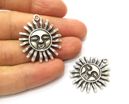 4 Sun Charms Antique Silver Plated Charms (33x28mm)  G17900