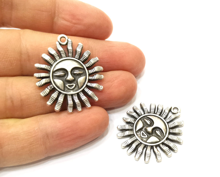 4 Sun Charms Antique Silver Plated Charms (33x28mm)  G17900