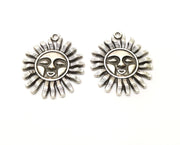 4 Sun Charms Antique Silver Plated Charms (33x28mm)  G17900