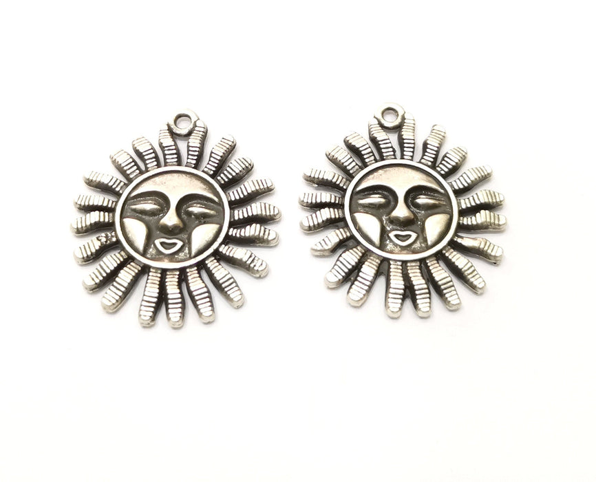 4 Sun Charms Antique Silver Plated Charms (33x28mm)  G17900