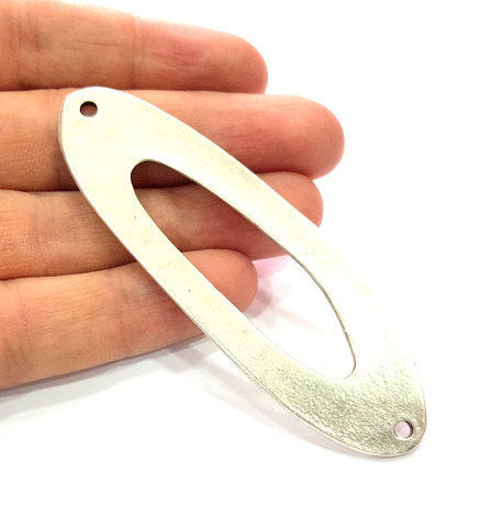 Large Oval Connector Pendant Antique Silver Plated Metal (90x29mm) G12350