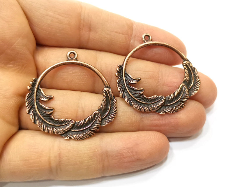 2 Leaf Charm Antique Copper Charm (37mm) G17631