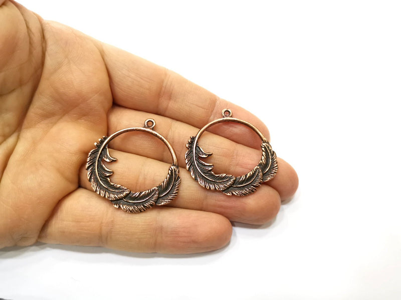 2 Leaf Charm Antique Copper Charm (37mm) G17631