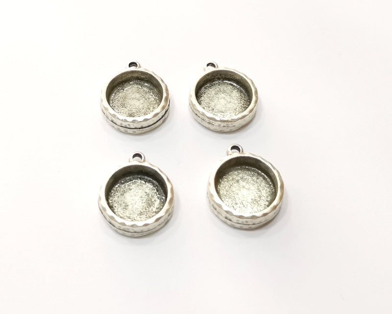 4 Silver Hammered Base Blank inlay Blank Pendant Base Resin Blank Mosaic Mountings Antique Silver Plated Metal (12mm blank )  G16791