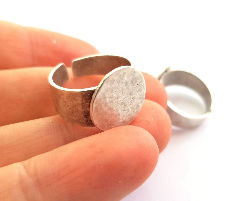 Silver Ring Setting Blank Large Ring Mounting Cabochon Base Adjustable Ring Base (15mm)Antique Silver Plated Brass G17901