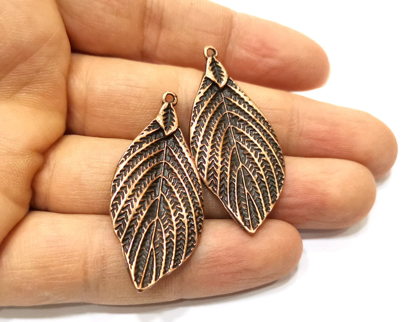 2 Leaf Charm Antique Copper Charm (46x20mm) G17669