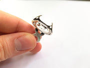 Silver Claw Ring Blank Ring Setting Cabochon Base Ring Mounting Adjustable Ring Bezel (22x12 mm)Antique Silver Plated Brass G17911