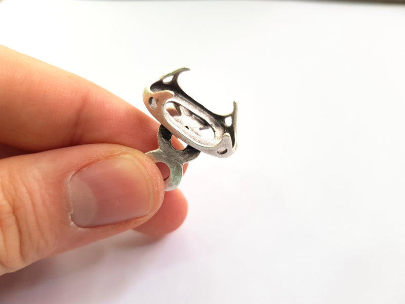 Silver Claw Ring Blank Ring Setting Cabochon Base Ring Mounting Adjustable Ring Bezel (22x12 mm)Antique Silver Plated Brass G17911