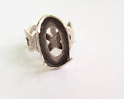 Silver Claw Ring Blank Ring Setting Cabochon Base Ring Mounting Adjustable Ring Bezel (22x12 mm)Antique Silver Plated Brass G17911