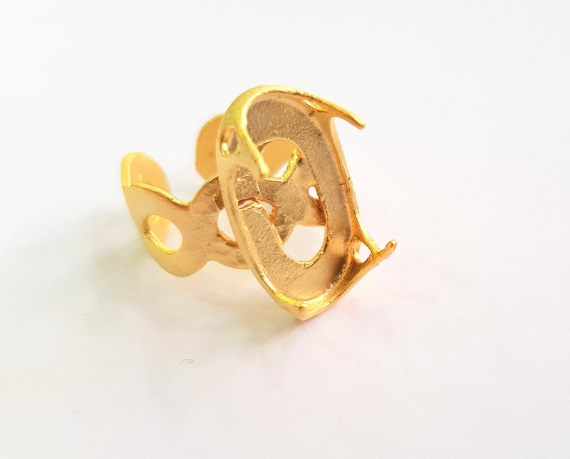 Gold Claw Ring Blank Ring Setting Cabochon Base Ring Mounting Adjustable Ring Bezel (22x12 mm) Gold Plated Brass G17912