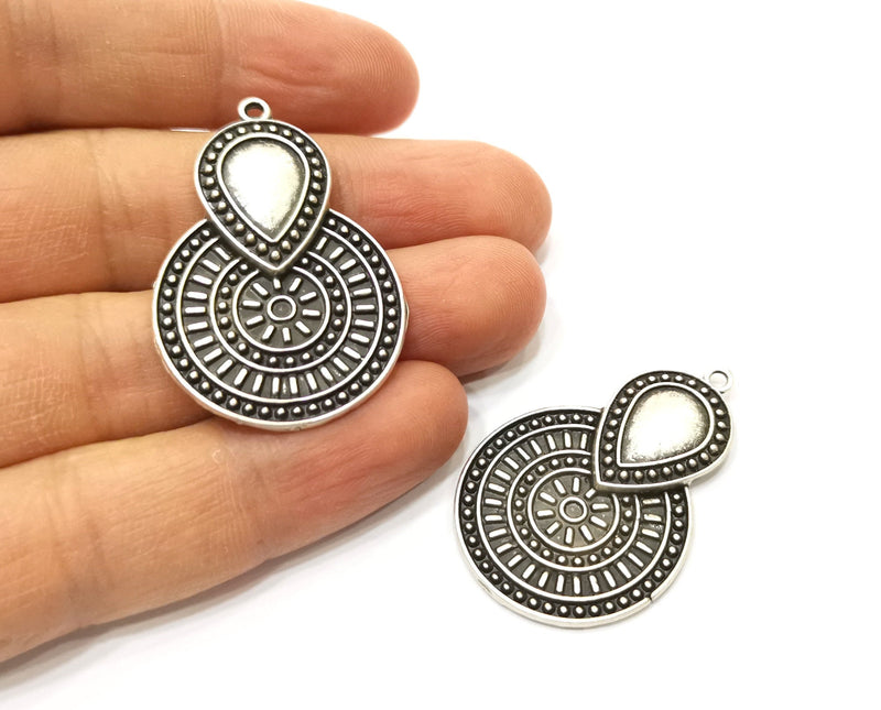 2 Silver Charms Antique Silver Plated Charms (41x28mm)  G17914