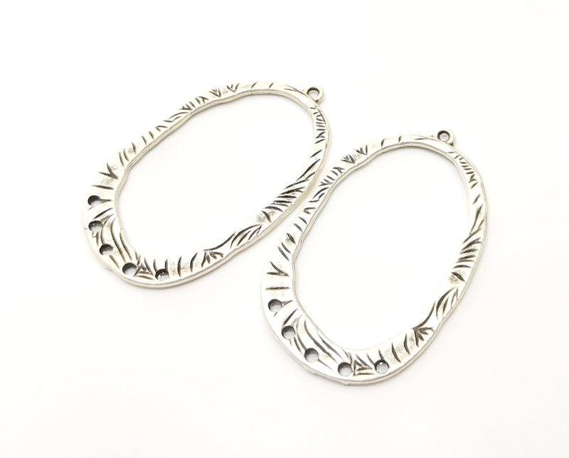 2 Silver Charms Connector with five holes Antique Silver Plated Charms (47x28mm)  G17916