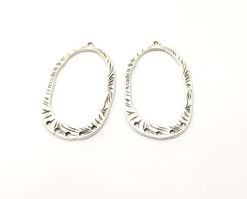 2 Silver Charms Connector with five holes Antique Silver Plated Charms (47x28mm)  G17916