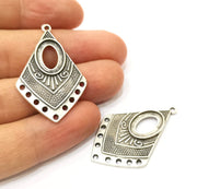 4 Silver Charms Connector with five holes Antique Silver Plated Charms (40x25mm)  G17923