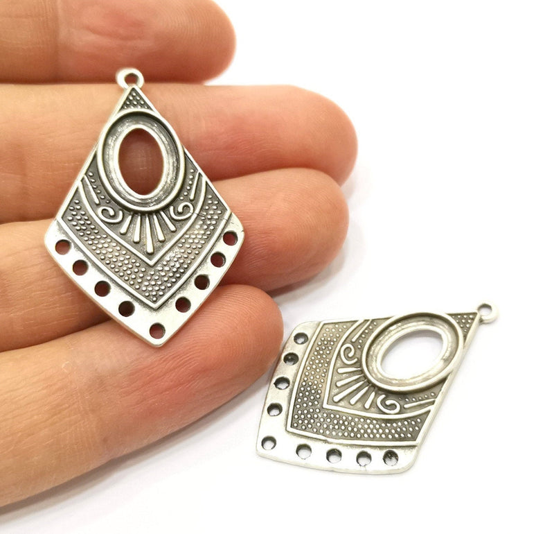 4 Silver Charms Connector with five holes Antique Silver Plated Charms (40x25mm)  G17923