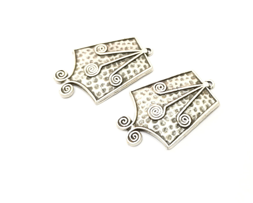 2 Silver Charms Antique Silver Plated Charms (36x24mm)  G17924