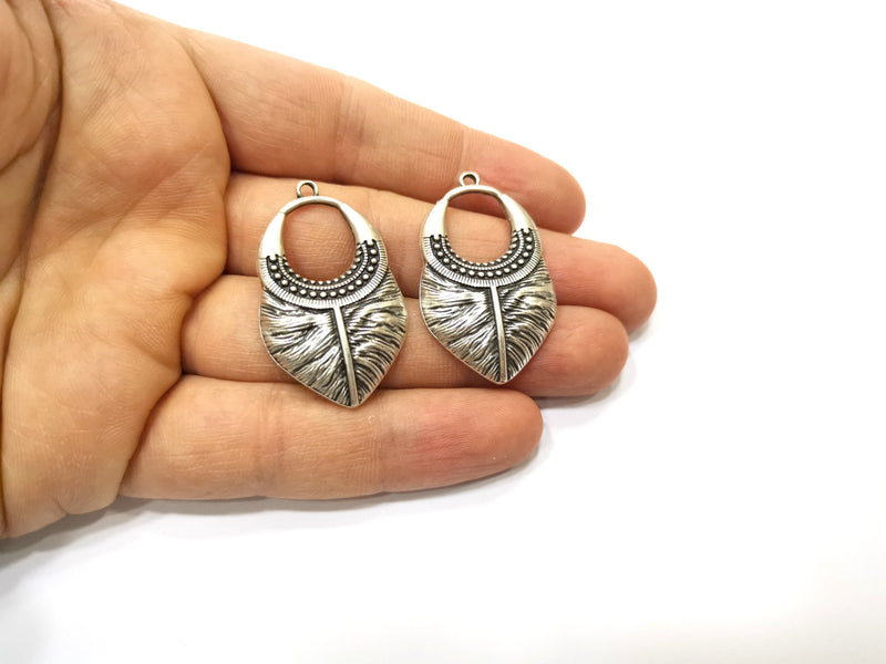 2 Silver Charms Antique Silver Plated Charms (40x24mm)  G17928