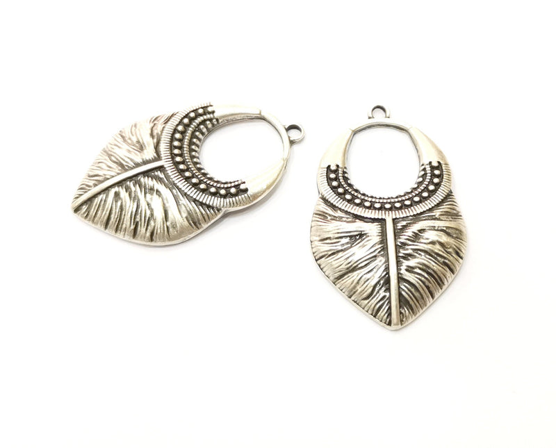 2 Silver Charms Antique Silver Plated Charms (40x24mm)  G17928