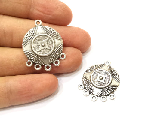 4 Silver Charms Connector with five holes Antique Silver Plated Charms (30x23mm)  G17929