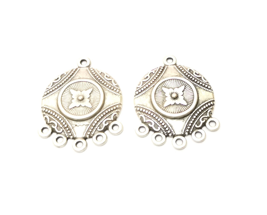 4 Silver Charms Connector with five holes Antique Silver Plated Charms (30x23mm)  G17929