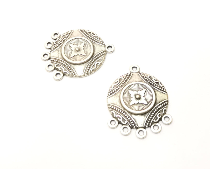 4 Silver Charms Connector with five holes Antique Silver Plated Charms (30x23mm)  G17929