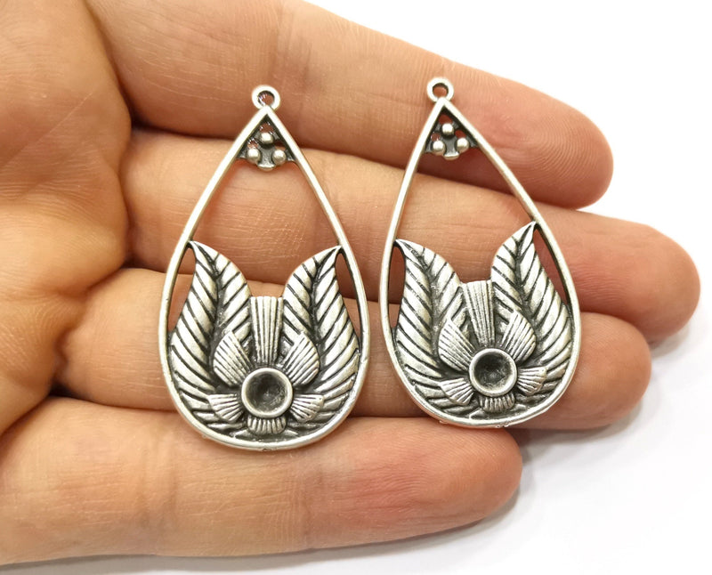 2 Silver Charms Antique Silver Plated Charms (48x26mm)  G17930