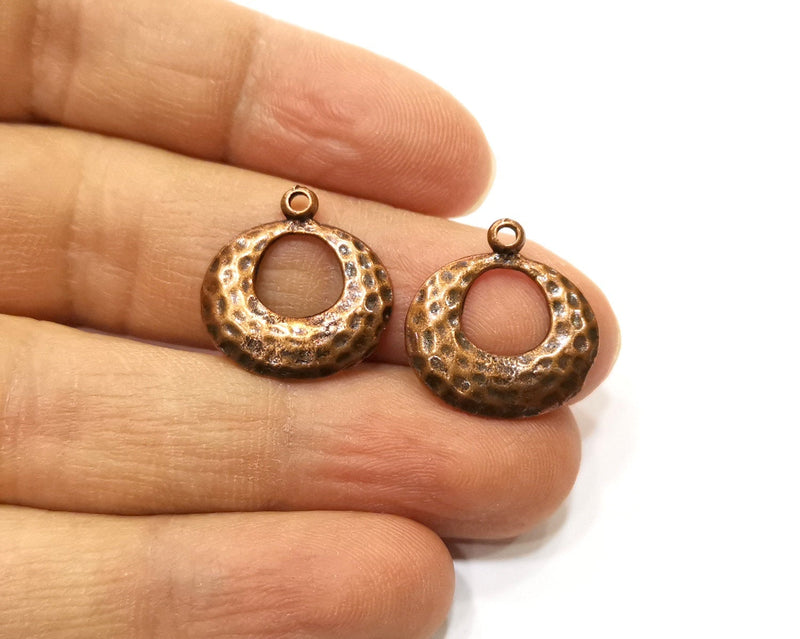 8 Hammered Round Charm Antique Copper Charm (19mm) G17697
